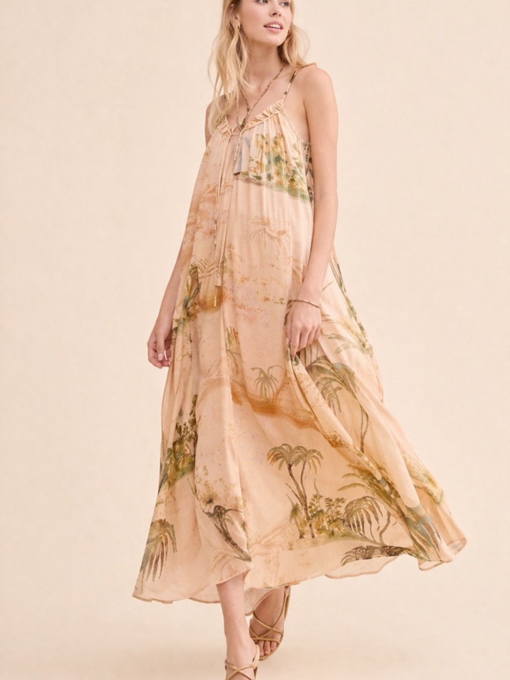 Anthropologie x TK Tropical Palm Print Strappy Maxi Dress XXS, XS, Small